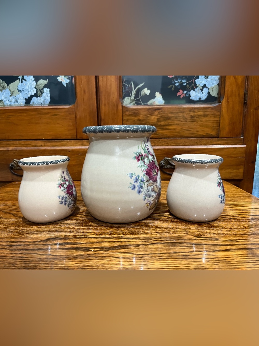 House & Garden Party 3-Piece Floral Vase Set Vintage 2001 Hand Made USA Cottage - Picture 5 of 9